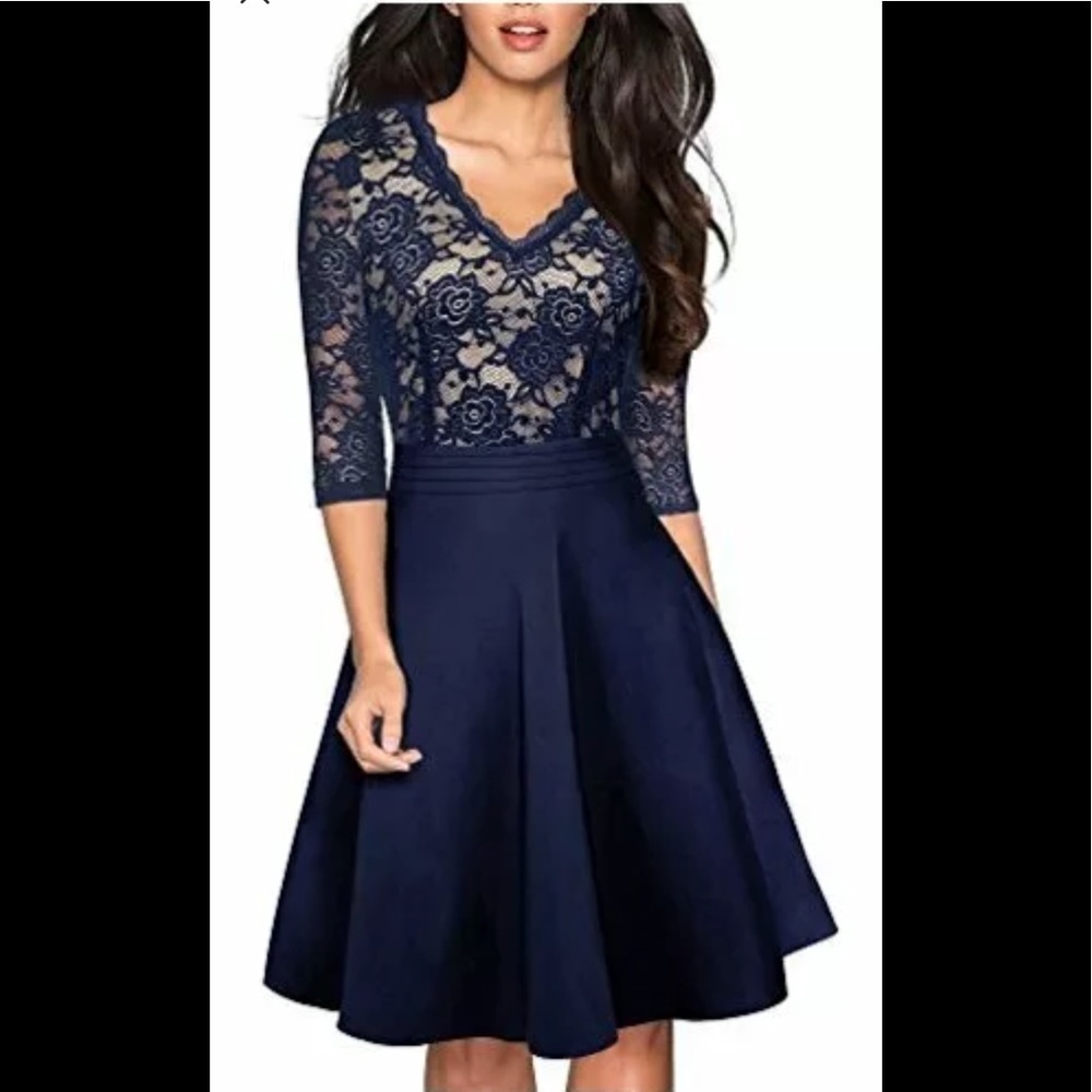 HOMEYEE Women’s Chic V-Neck Lace Dress NWT‼️FINAL SALE